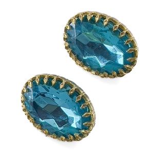 Blue Topaz Oval Stone Gold Inset Clip Earrings